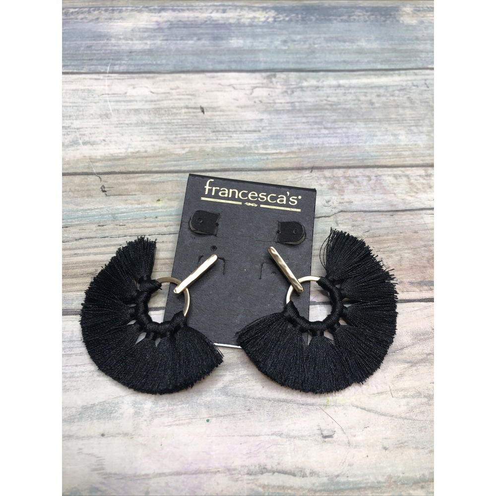 Francesca's Black Gold Tone Fringe Drop Earrings NWT
